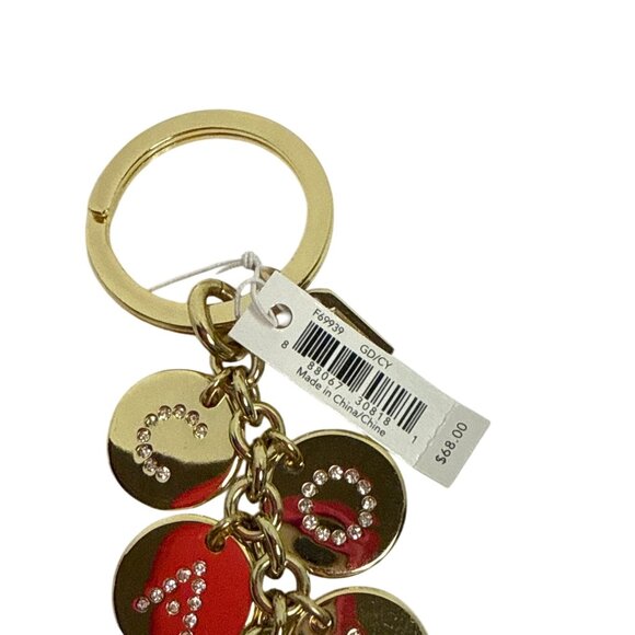 Coach Letters Gold Pave Crystal Keychain Bag Charm Ring FOB F69939 NEW - Picture 2 of 5